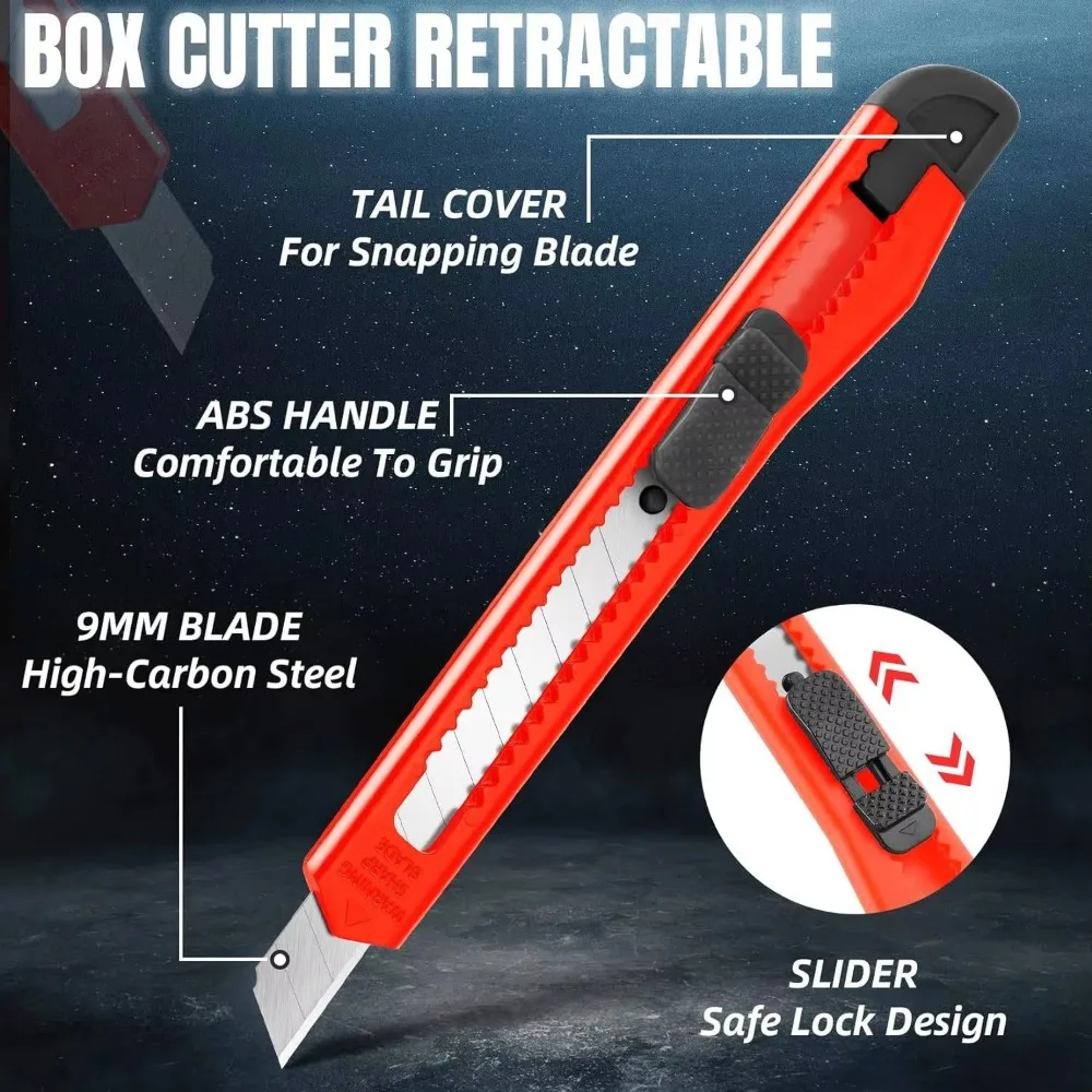 42/30/18/10 Pack Box Cutter, 9MM Snap-Off Blade Utility Knife, Razor Knife with Self-Lock Design