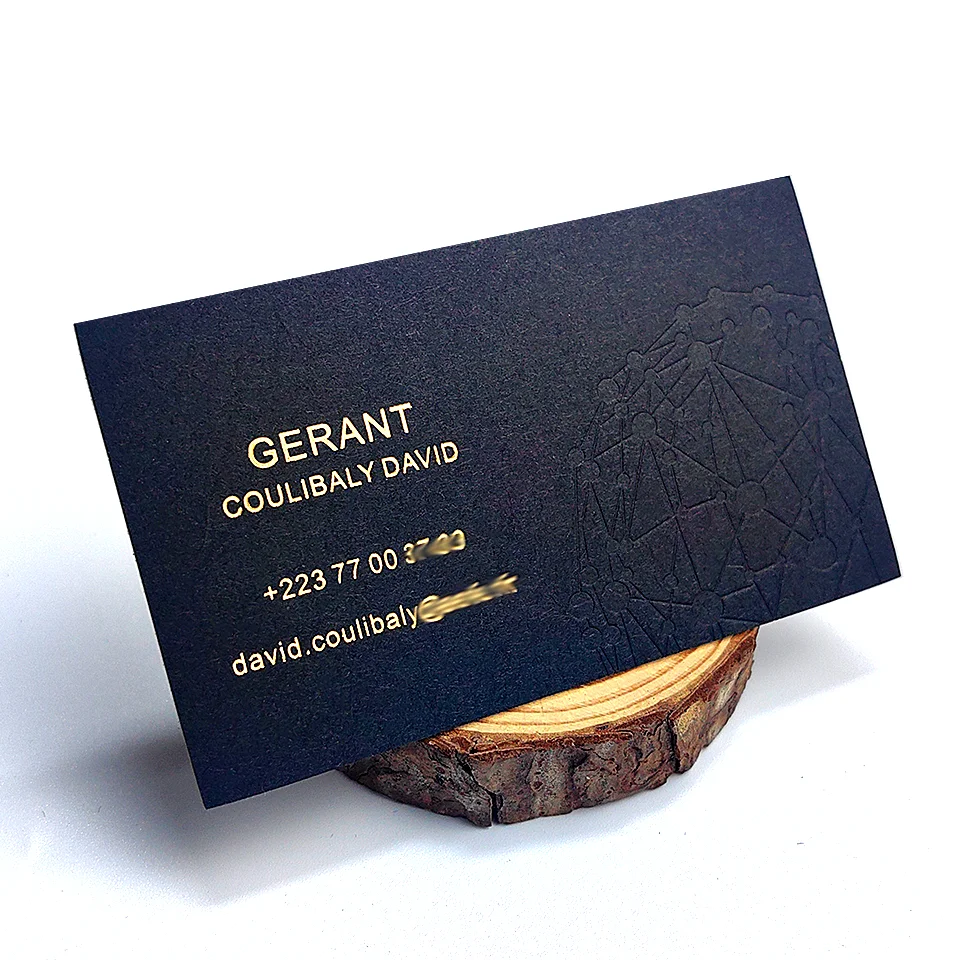 Custom Black Business Card Gold Edge Debossed LOGO Hot Stamping Art Paper Free Design Brand Name Card