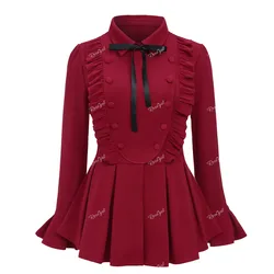 ROSEGAL-Plus Size Jacket for Women Gothic Ruffled Pleated Detail, Ribbon Bow Peplum Coat, Spring Autumn Single Breasted Outwear