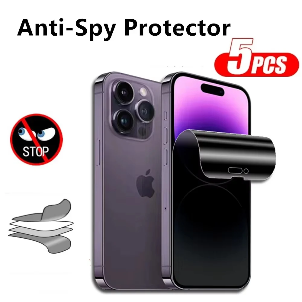 

5Pcs Anti Spy Hydrogel Screen Protector for iPhone 17 16 15 14 Pro Max 16 15 14 Plus 13 12 11 16e Air XR XS X Soft Privacy Film