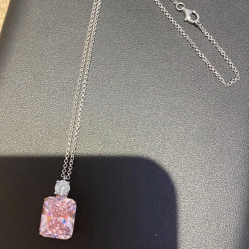 Huitan Two-tone Pendant Necklace with Pink Cubic Zirconia Sweet Women\'s Neck Accessories Wedding Party Luxury Fashion Jewelry