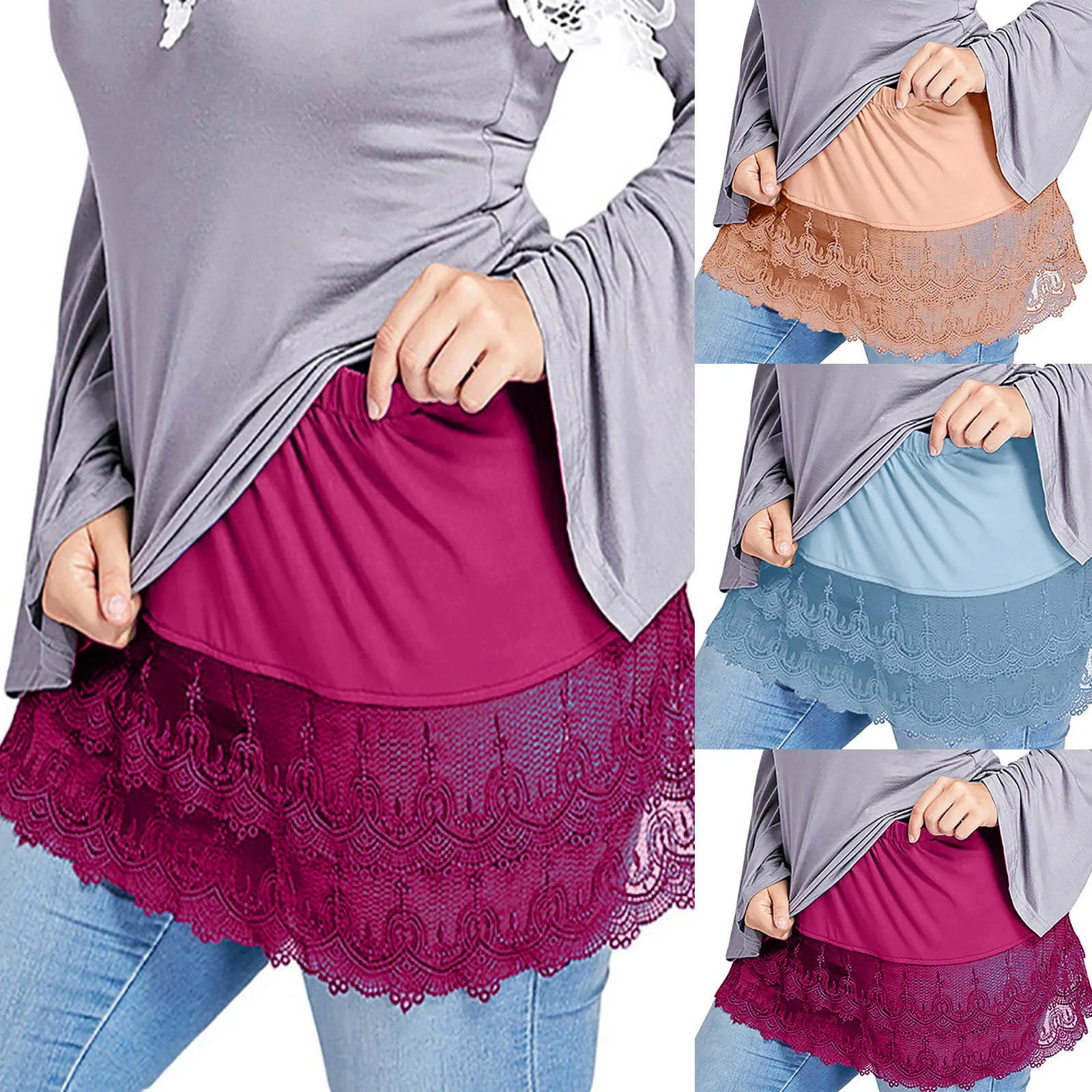 Women'S Short Skirt Lace Openwork Patchwork Elegant Skirt Extender Trending Layered Hem Top Bestseller Stretchy Undershirt T1