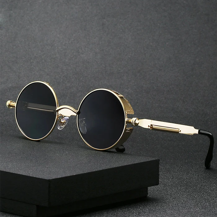 

Hot selling：Fashion Style Vintage Round Steam Punk Sunglasses Men's Spring Metal Steampunk Mirror Sun Glasses for Men Women