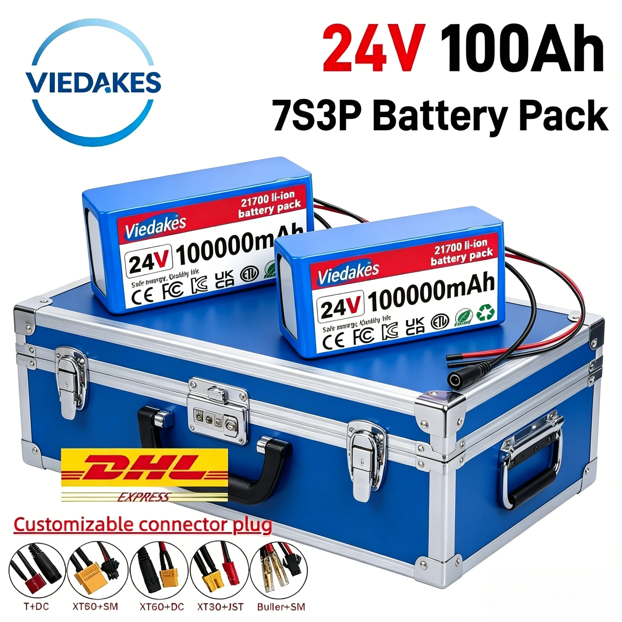 Reliable 24V Battery Pack 100Ah 21700 7S3P, Intelligent BMS System and 2A Charger Included for Electric Wheelchair Power Supply