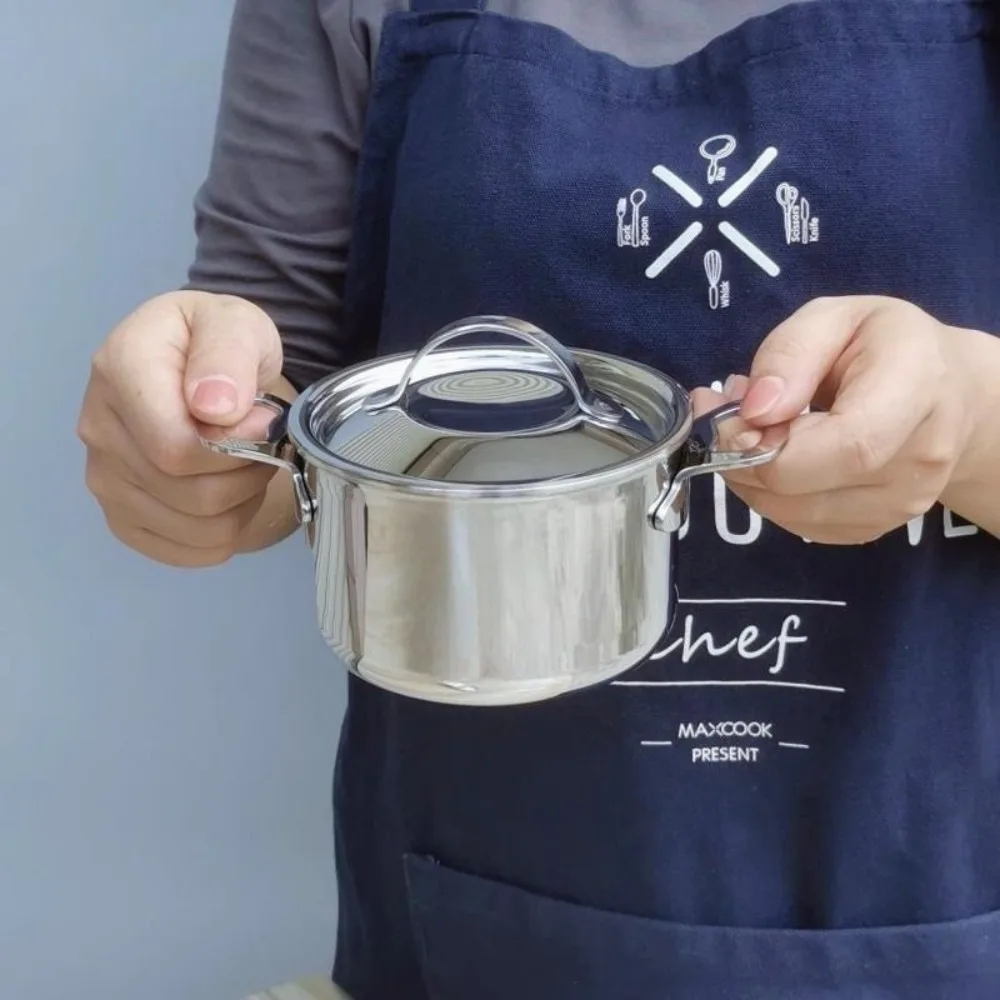 304 Stainless Steel Mini Milk Pot 10CM Thickened Bottom Small Cooking Pot Rust-resistant Double Handle Baby Food Pot Stove view 2