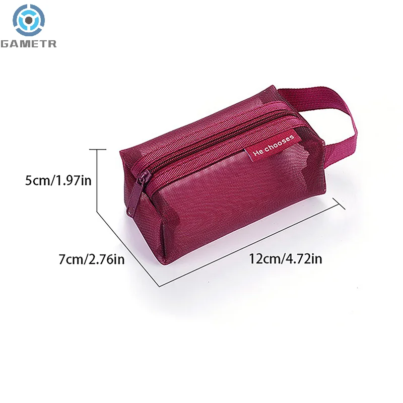 Square Mesh Storage Pouch Large Capacity Mini Zipper Coin Purse Portable Cosmetic Bag Lightweight Breathable Stationery Bag