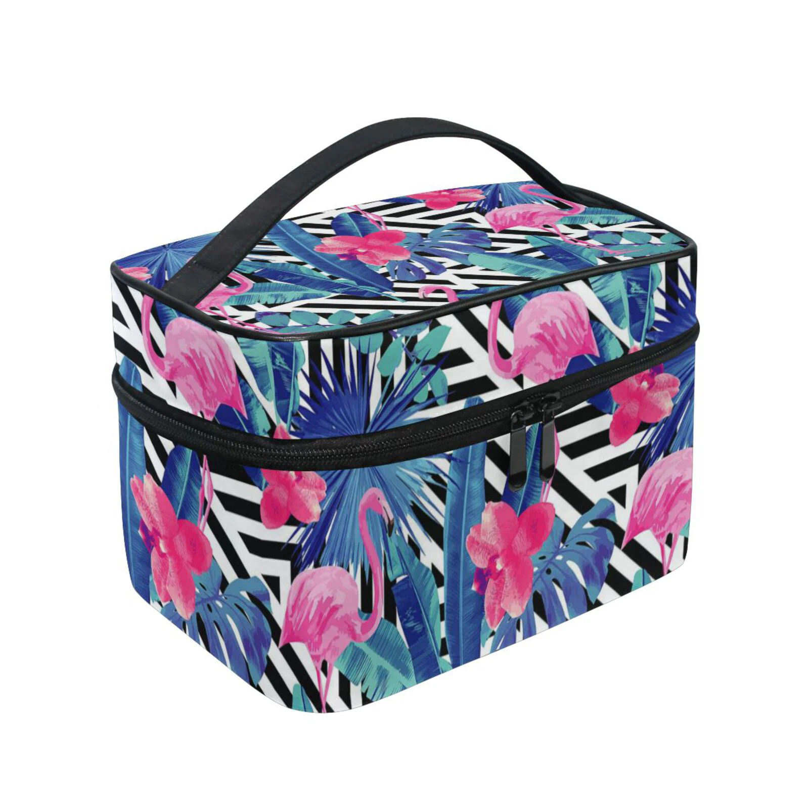 Makeup Bag Travel Organizer Flamingo striped print Cosmetic Cases Beauty Toiletry Wash Storage Pouch Bags Outdoor Travel Box