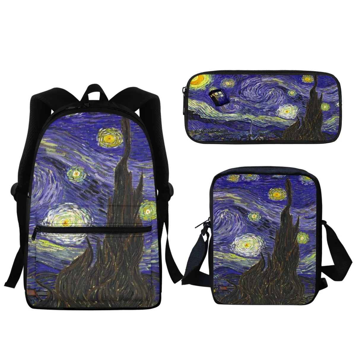 Van Gogh Starry Night Oil Painting Backpack High Quality Students Boys Girls Zipper Backpack Gift Travel Fashion Small Satchel