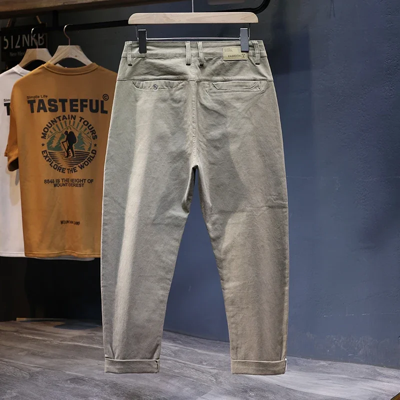 ماركة الخريف ملابس الرجال البضائع العمل السراويل 97% القطن بلون ارتداء الكورية الكاكي بناطيل كاجوال الذكور حجم كبير 38 40