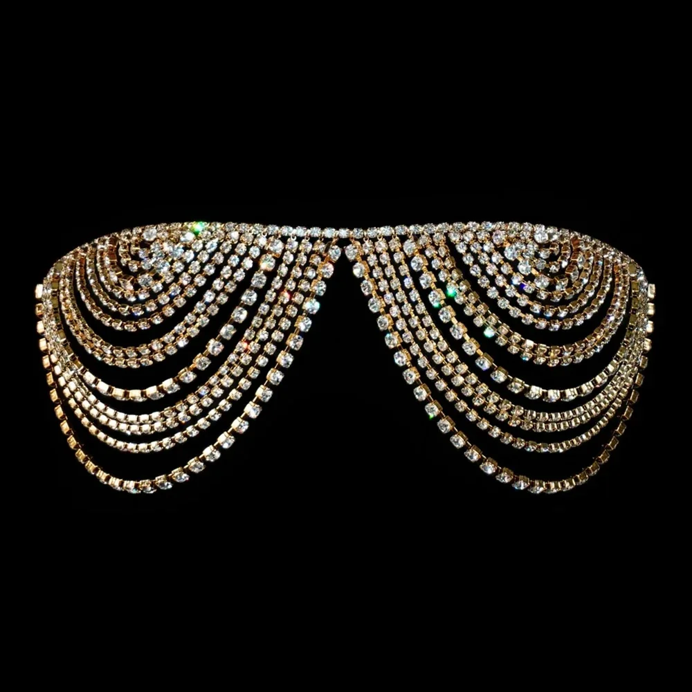 Stonefans Multilayer Rhinestone Chest Chain Body Jewelry for Women Sexy Crystal Body Chain Top Bikini Festival Gift Lingerie