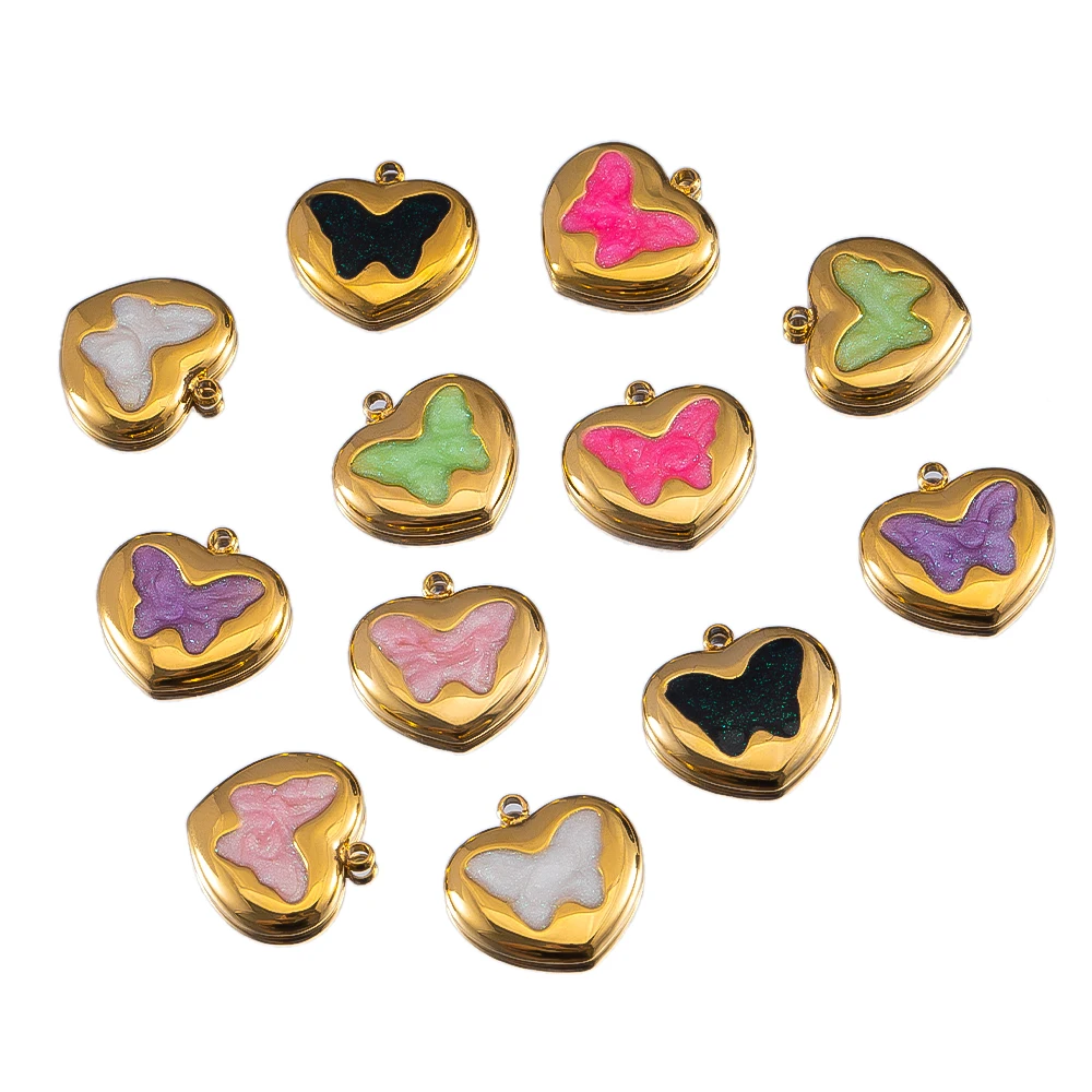 

2pcs High Color Retention Gold Color Heart Shaped Stainless Steel Butterfly Pendant For DIY Earring Necklace Jewelry Accessories