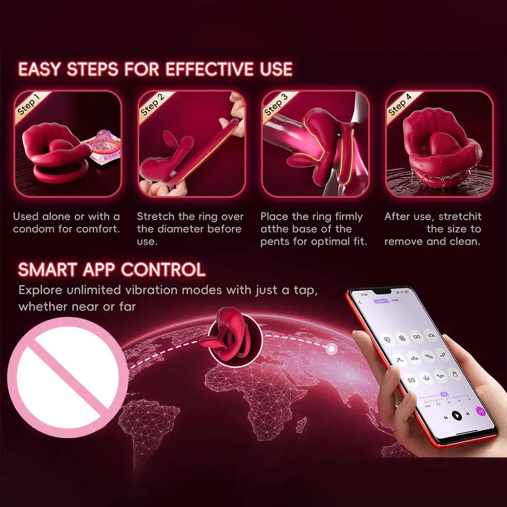 App Vibrating Cock Ring Anatomical Dual-Ring Support Architecture G Spot Stimulator Tongue Sucking Vibrator Sex Toys for Couples view 5