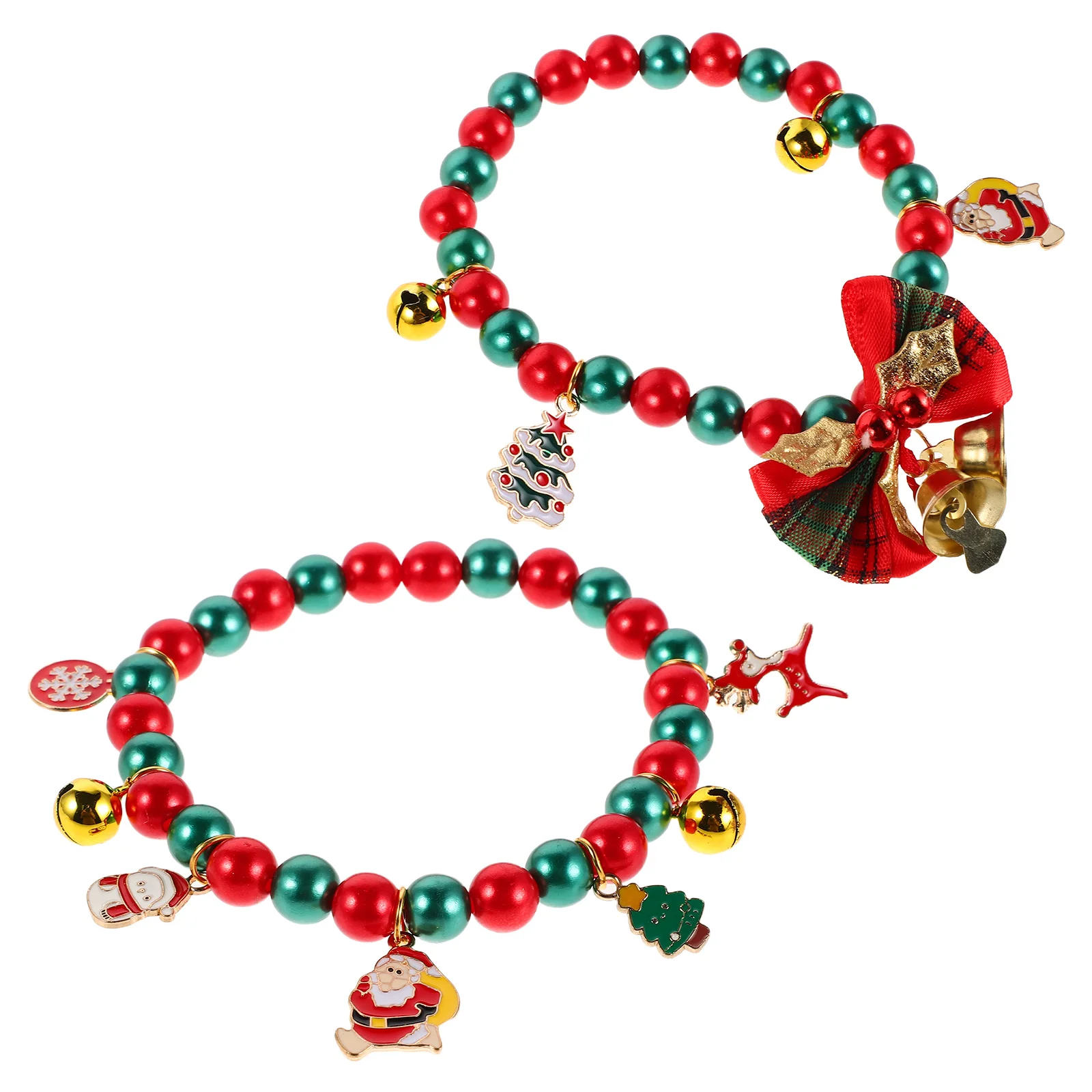 

2Pcs Santa Claus Dog Collar Bell Beaded Details Festive Pet Necklace Holiday Accessories Small Puppies Kittens