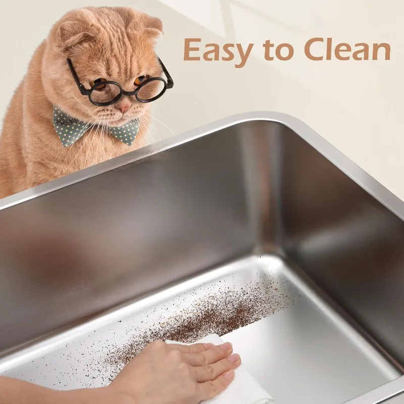 Stainless Steel Cat Litter Box with Lid, High Sides Metal Enclosed, XL Extra Large Filter Pedal and Scoop Cleaning Brush