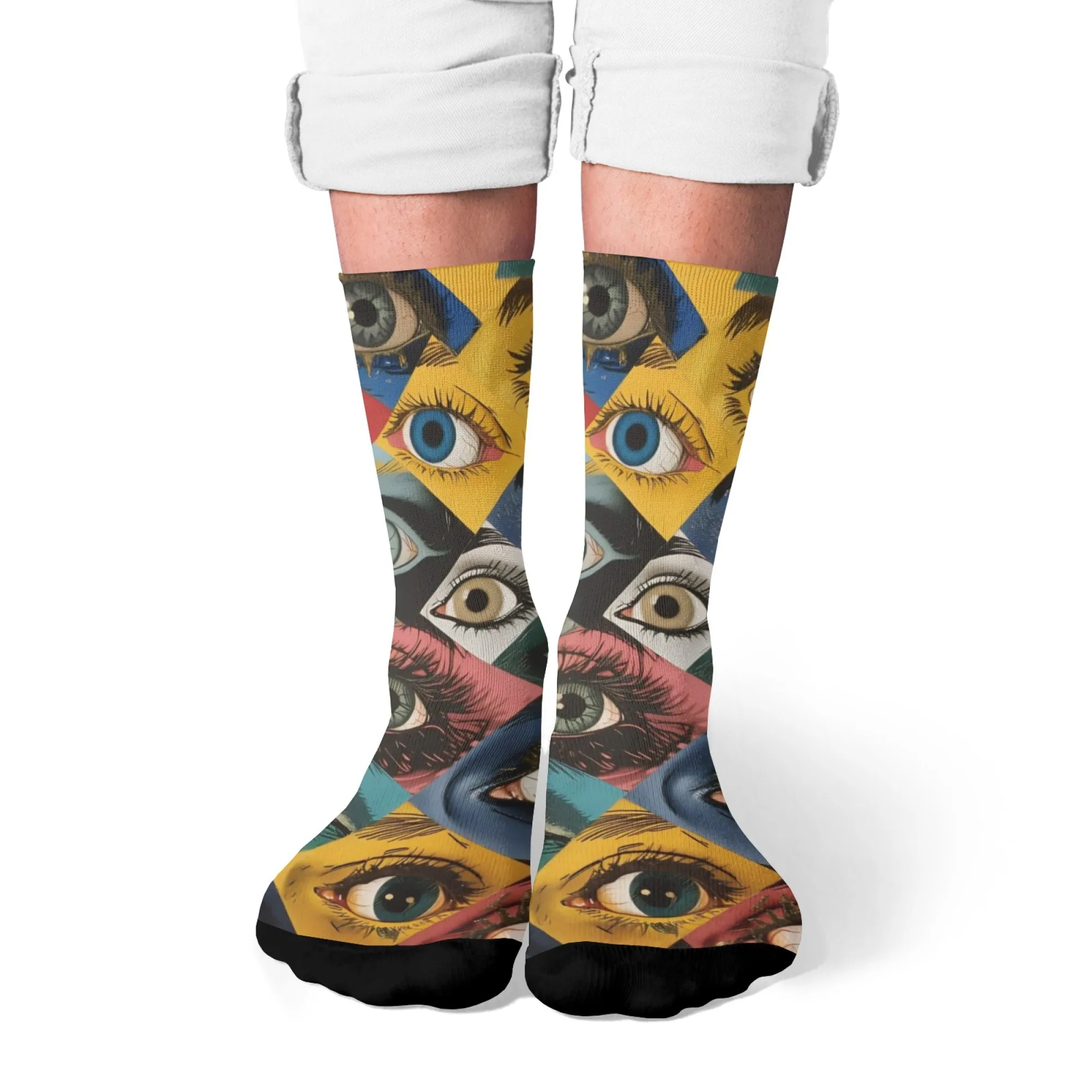 ถุงเท้าลายพิมพ์ศิลปะคอลลาจสไตล์ฮาราจูกุย้อนยุค สวมใส่สบาย ระบายอากาศได้ดี กันลื่น ถุงเท้าลำลองสำหรับผู้ชาย ถุงเท้าสไตล์ฮิปฮอปแนวสตรีท ของขวัญ