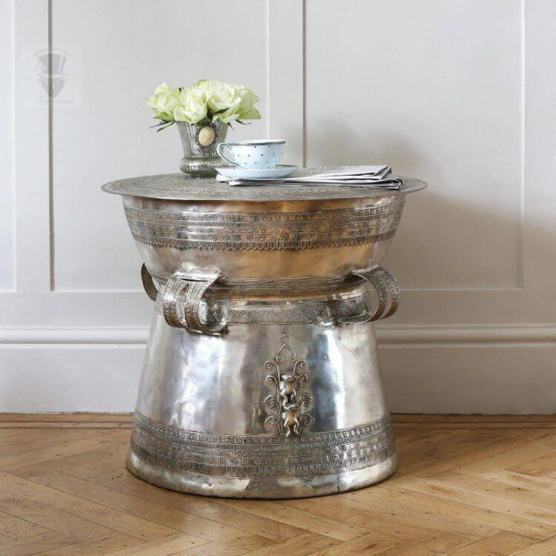 

Bronze Drum Coffee Table Side Table Bedside Table with Aluminum/Bronze Material Optional
