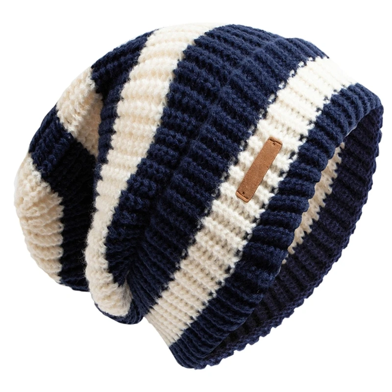 Fashionable Stripe Knitted Hat Soft Warm Winter Hat Women Casual Stacking Hat