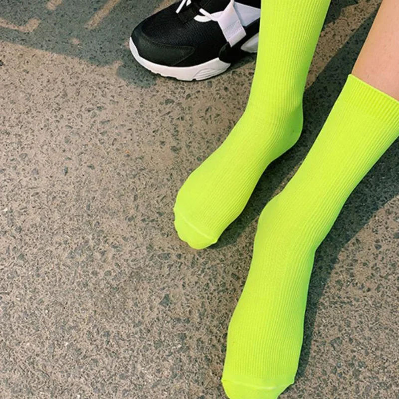 Couple Women Men Unisex Socks Casual Candy Color Socks Neon Pink Fluoscrence Green Socks New Fashion Women Funny Cute Socks