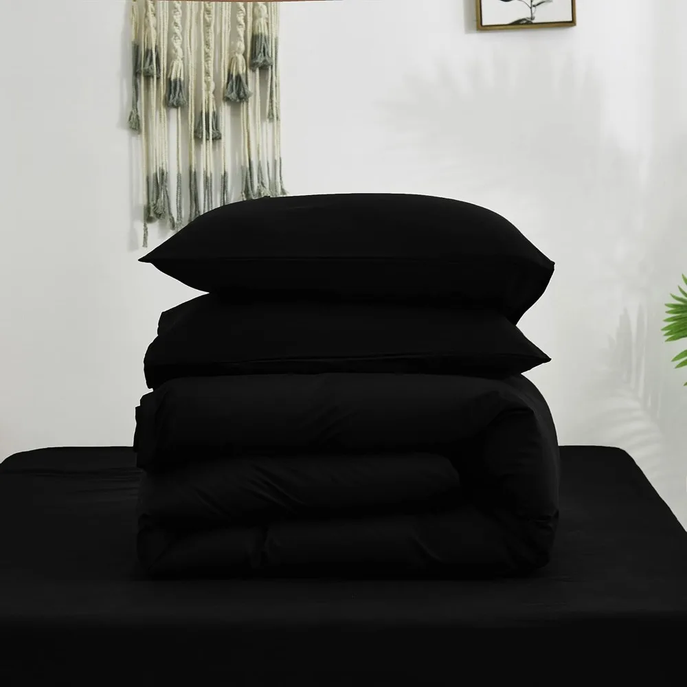 Set piumino da notte in cotone Queen Size: biancheria da letto da uomo tutta nera con trapunte leggere morbide e traspiranti di colore scuro