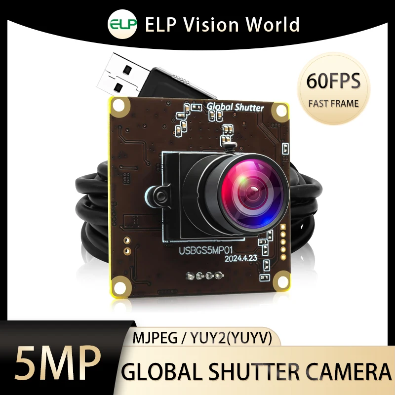 

ELP Golf Swing Camera 5MP Webcam Global Shutter USB Camera With No Distortion Lens High Speed 1440P 60FPS Camera Module For PC
