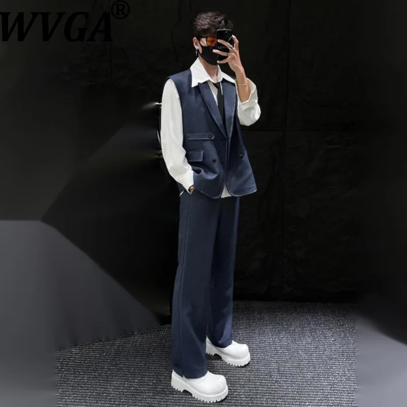 

WVGA Spring Autumn New Man Tide Trendy Turn-Down Collar Vest Niche Chic Casual Straight Suit Pants Two Pieces Set Ins Y2K W20295