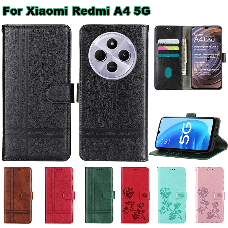 For чехол на Xiaomi Redmi A4 5G Case Leather Wallet Funda Flip Capa Magnetic Phone Cover For Capinha De Celular Redmi A4 5G Etui