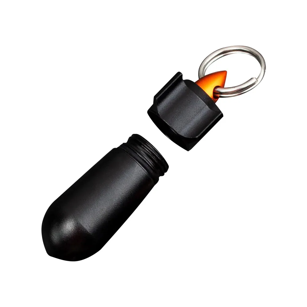 

Водонепроницаемая бутылка для лекарств, маленький контейнер для таблеток из алюминиевого сплава, брелок, черный дорожный аварийный чехол, портативный держатель для таблеток, металлический