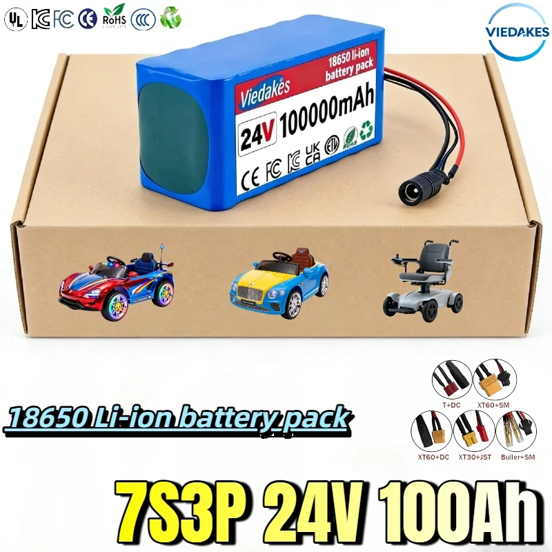 

Перезаряжаемый литий-ионный аккумулятор 18650 24 В с BMS, аккумулятор 7S3P, 24 В, 100 Ач, подходит для двигателей 24 В-29,4 В + бесплатное зарядное устройство