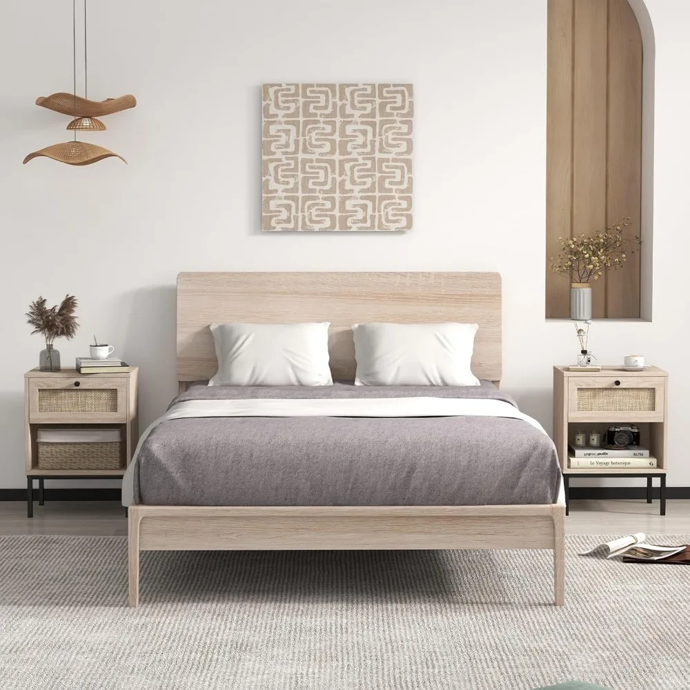 

Vine Bedside Table with Drawers, Set of Two, Bohemian Side Table with 4 Metal Legs and Open Storage Rack