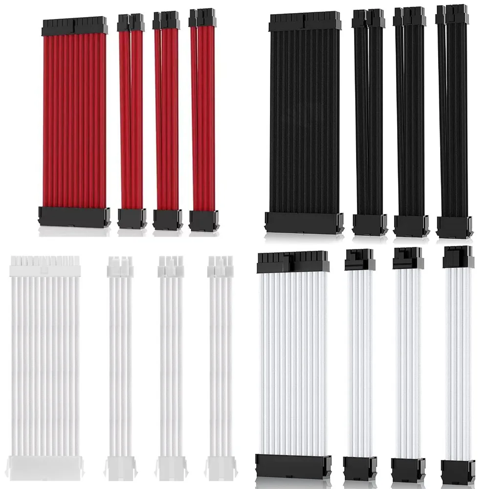 4 Colors 24 Pin ATX PSU Mod Sleeved Extension Power Supply Cable Kit Connectors for ATX CPU GPU Modular Power Supply Unit