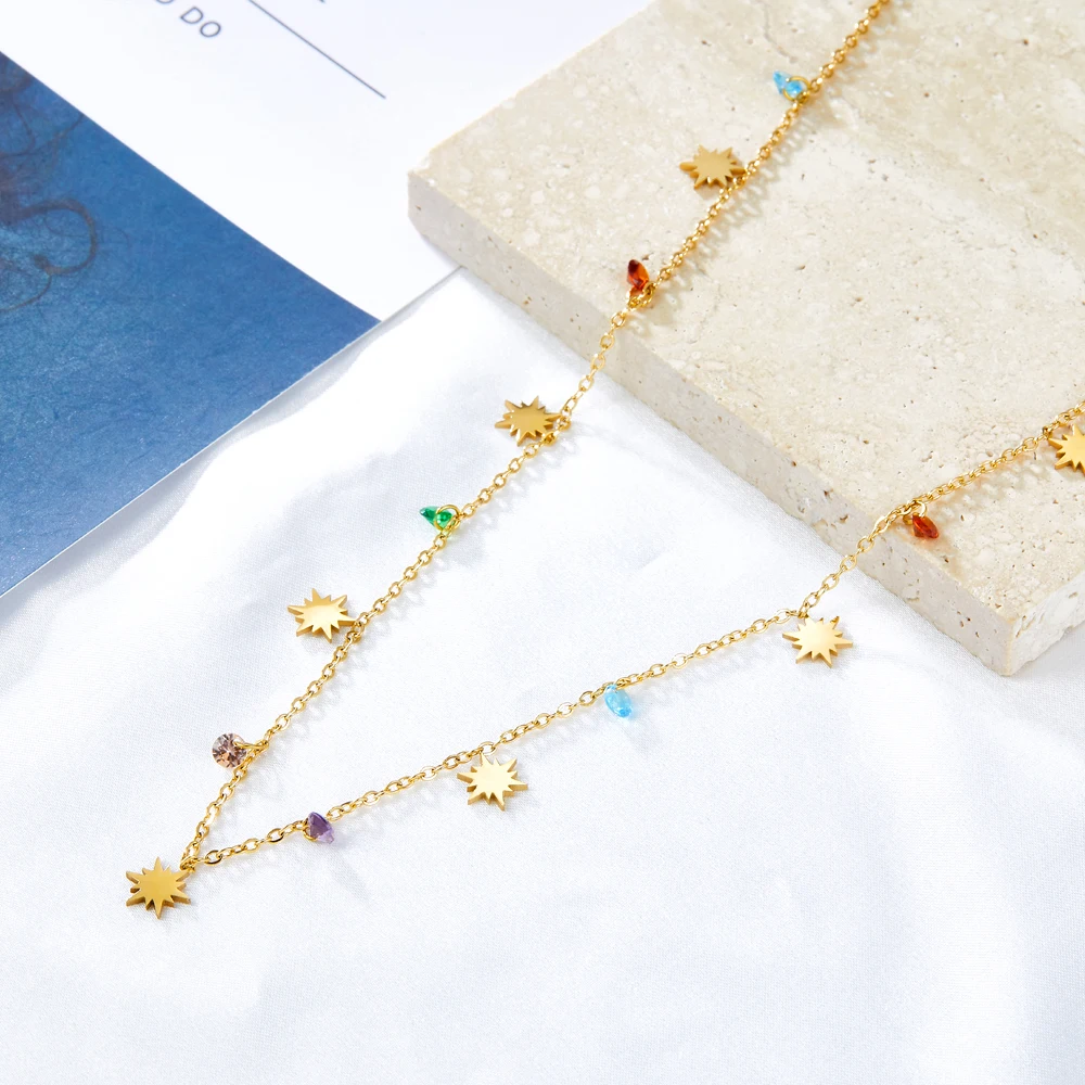LUXUKISSKIDS Stainless Steel Lightning Trendy Collier For Woman Beach Jewelry Vintage Romantic Boho Summer Star Chain Necklaces