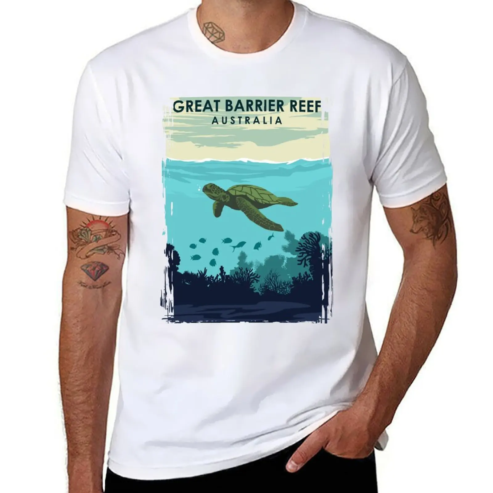 

Great Barrier Reef Australia Queensland Vintage Travel Poster T-Shirt man t shirt luxury T-Shirt