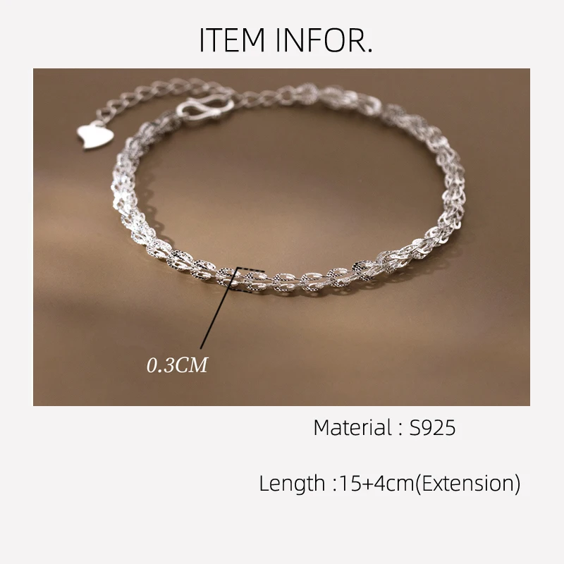 La Monada 15+4cm Bracelet For Women Silver 925 Sterling 925 Silver Simple Trendy Women's Bracelet Girls Student