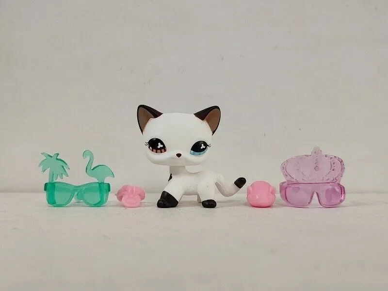 Littlest Pet Shop Figure LPS White Black Cat OOAK W/4pcs Accessories for kid Toy