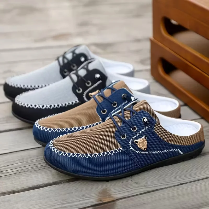 Lässige, atmungsaktive Mesh-Slip-On-Herrenschuhe ohne Absatz, Slip-On-Clogs, leichte, vielseitige Sommersandalen für den Außenbereich, bequeme Freizeit-Pantoletten mit weicher Sohle