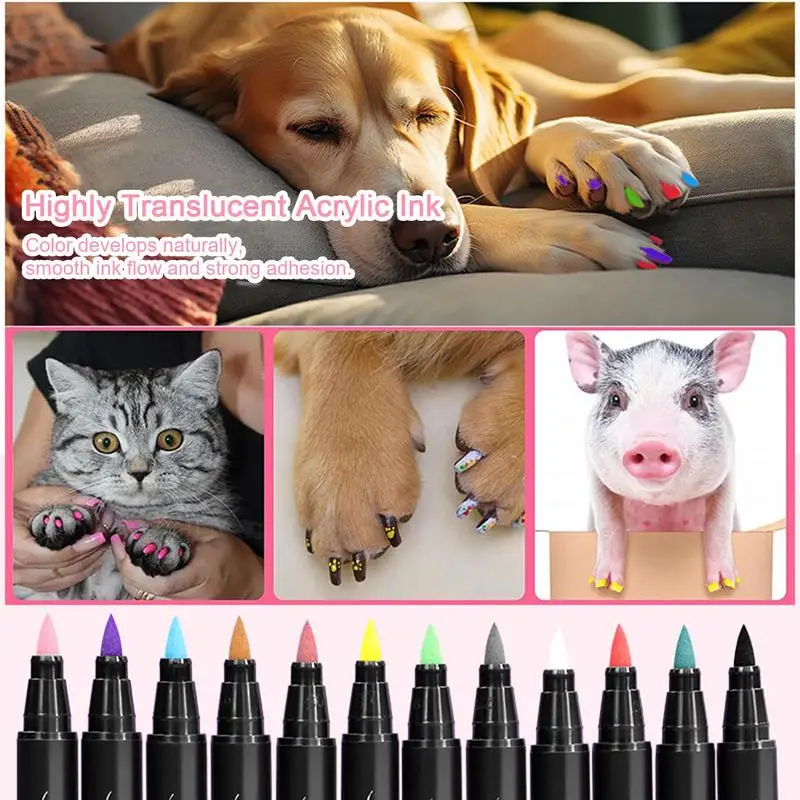 Puppy Nail Polish 12 PCS Quick Dry Pet Safe Nail Polish Dog Creative Pens Set Safe Tip Nail Polish Markers 12 Colors For Dogs