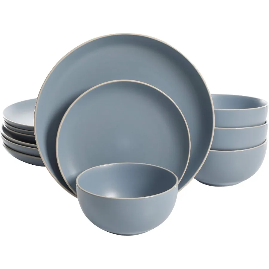 

Rockaway Round Stoneware Dinnerware Set Service for 4 12pcs Blue Ideal for Casual Dining Outdoor Picnics and Everyday Home Use