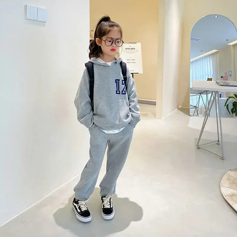 2024 autumn winter teenager kids girl Children set Clothes17 Hooded tracksuit sweatshirt + sport pants 5 6 7 8 9 10 11 12 Year