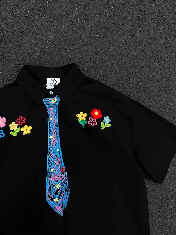 

Летний мужской ort Sve irt с мультяшным галстуком, дышащий, Cleanfit, пара DK orm, свободный крой, молодежный модный повседневный ирт