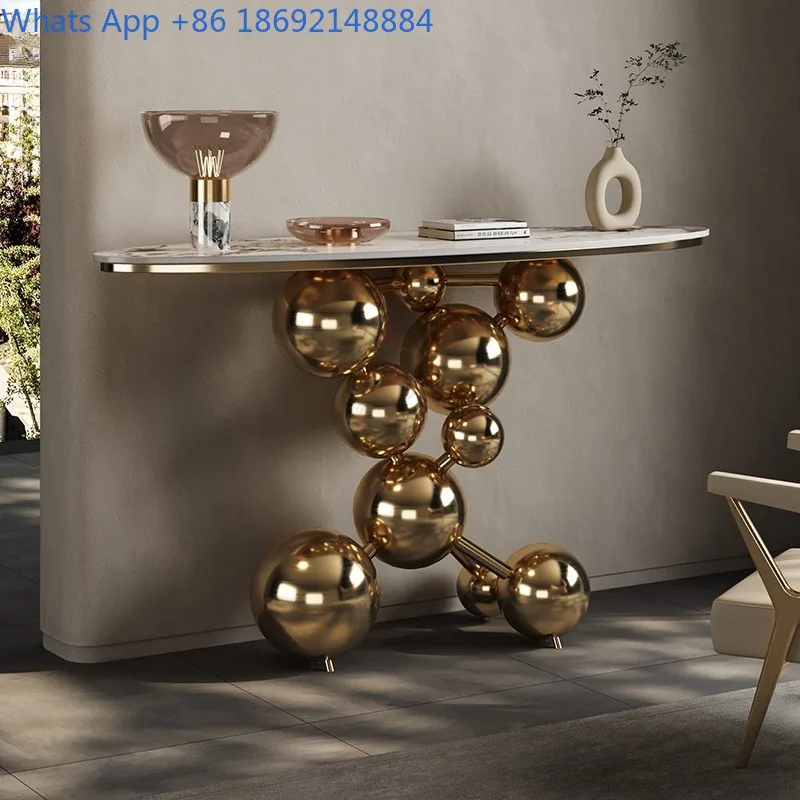 Creative Rock Plate Entryway Table Light Luxury Entryway Console Hotel Entryway Table High-end Bubble Sphere Stainless Steel