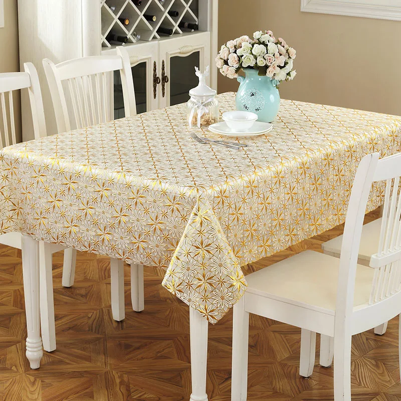 Tablecloth Waterproof and Erasable Rectangular Dining Table Cloth Western Dining Tablecloth Coffee Table Cover Cloth Golden