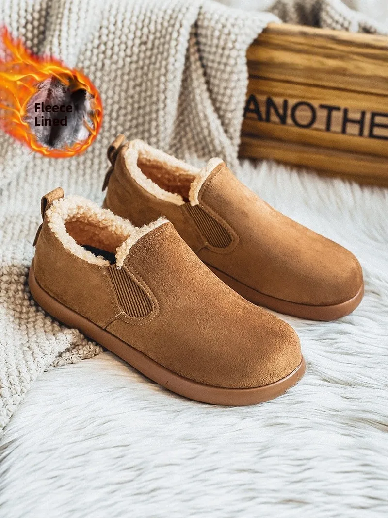 Men's Winter Waterproof Anti-slip Fleece Lined Leather Fur Integrated Casual  Shoes Warm Comfortable Slip-On Outdo...