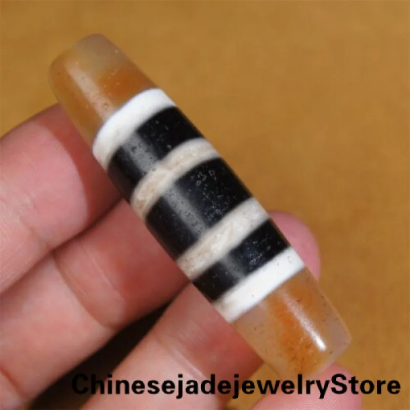 Ancient Tibetan DZI Beads Old Agate Black White Striped Totem Amulet Pendant GZI