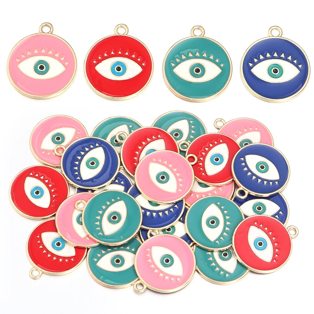 5pcs/lot Round Enamel Charms Single Face Eyes Pendants DIY Gift Accessories Necklace Bracelet Earrings Alloy Pendants Wholesale