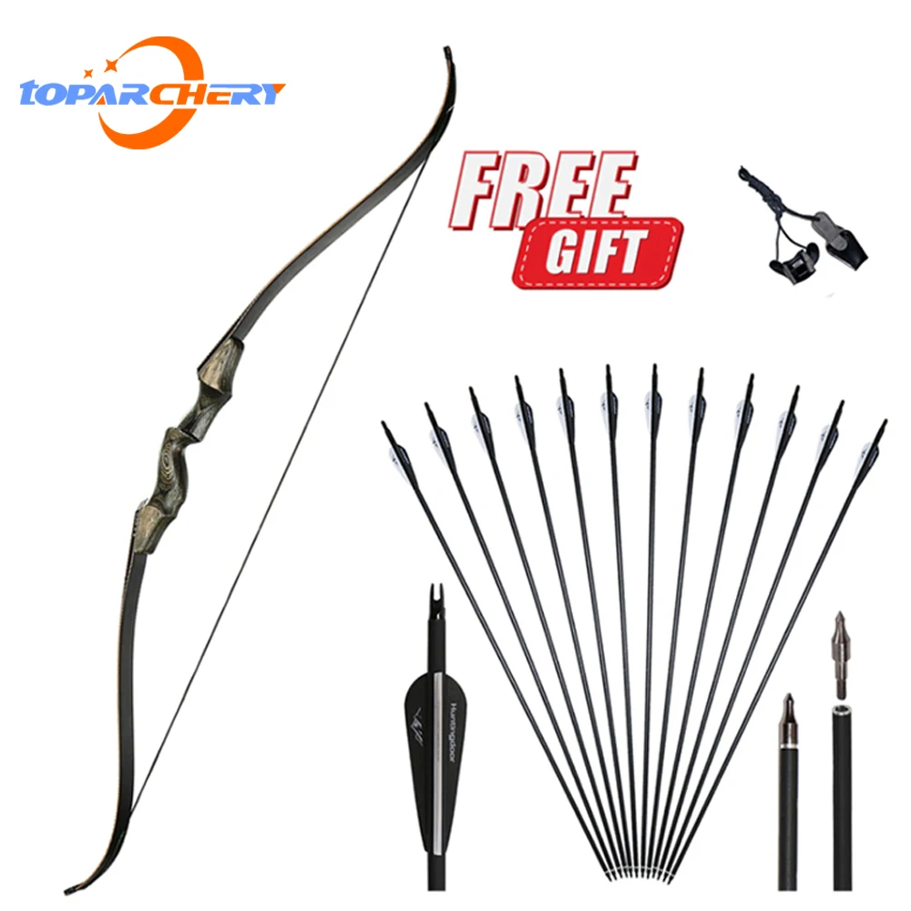 Toparchery bow and arrow set 60inch recurve bow  wooden Archery Bow for Right Hand and left hand Takedown Bow for practice hunt