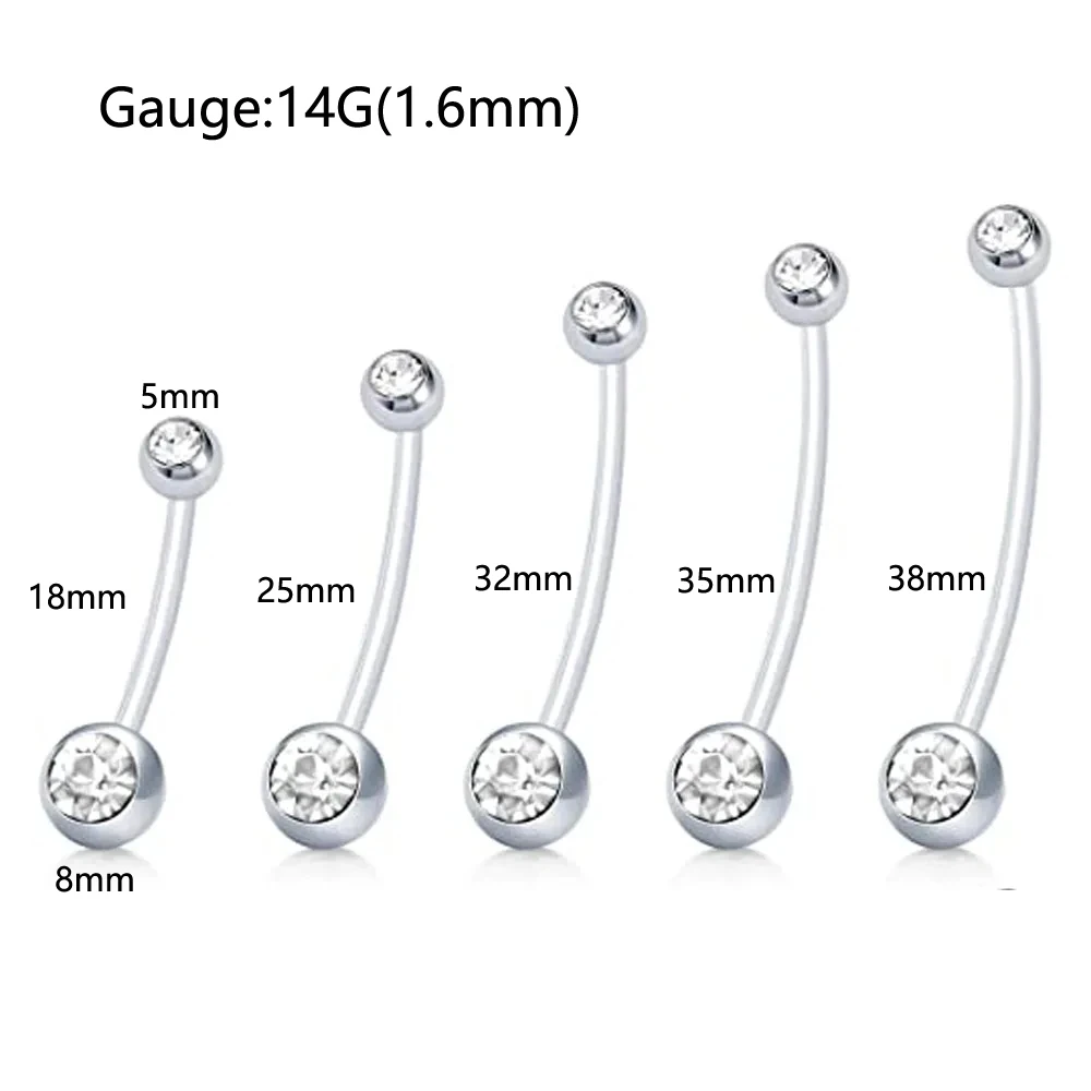 10Pcs Belly Button Rings Sport Maternity Flexible Bioplast Clear Navel Belly Rings Piercing Retainer for Pregnant Women Mix Size