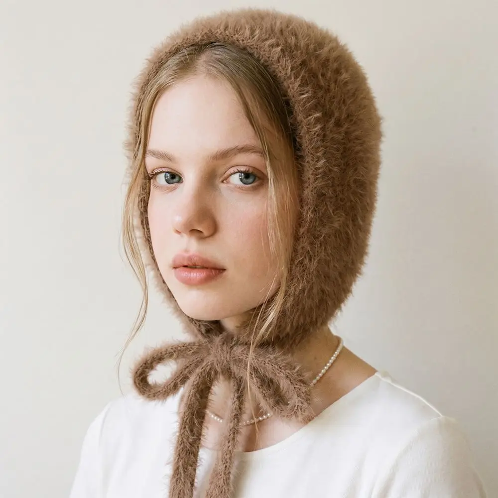All-match Triangular Wool Headscarf Solid Color Plush Knitted Triangle Scarf Retro Ear Protectors Bandana Vacation