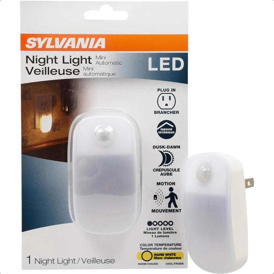 

SYLVANIA LED Mini Automatic PlugIn Night Light with Sensor Motion Activated Dusk to Dawn Warm White PlugIn Type 1 Pack 64988