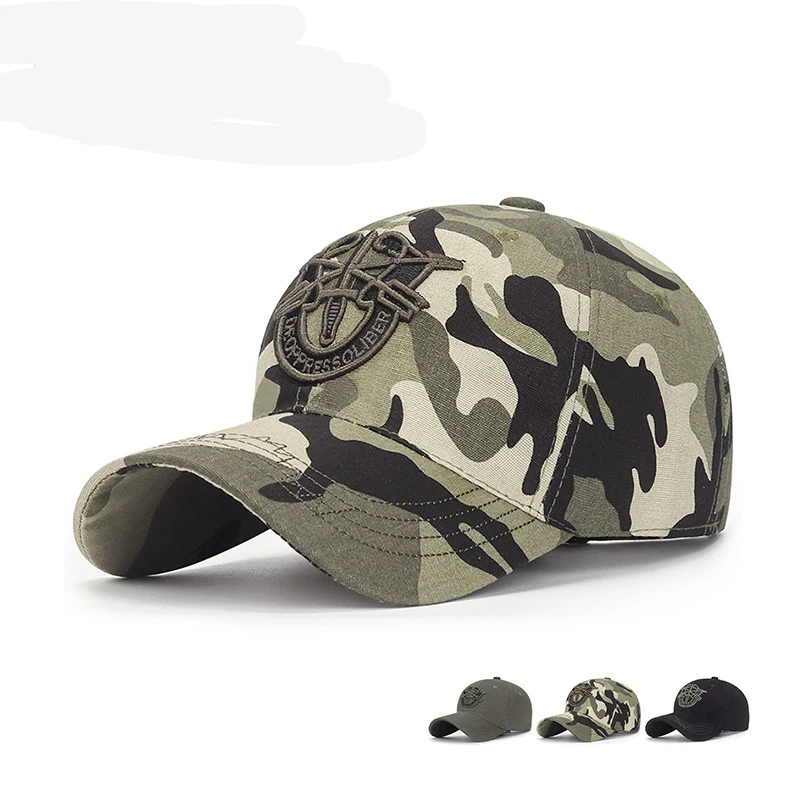 Spring Autumn Three-Dimensional Embroidery Soft Top Baseball Cap Men\'s Outdoor Cotton Sun Hat, Sun Protector Camouflage Hat