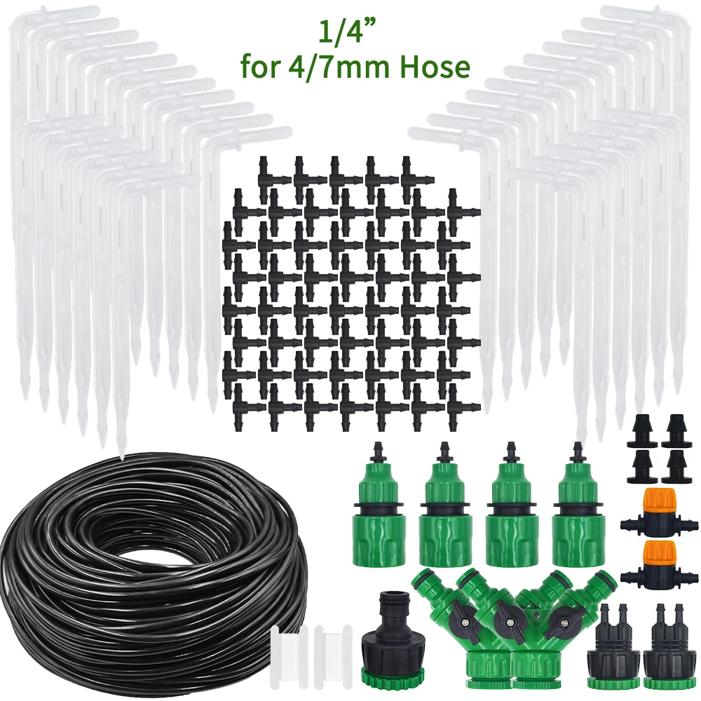 

5-50M 1/4'' Micro Drip Irrigation System Automatic Watering Kit Garden 4/7MM Hose Bend Arrow Dripper Pot Flower Greenhouse